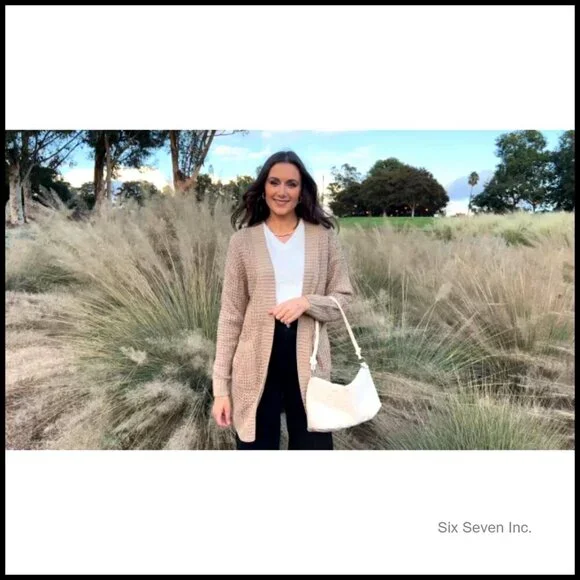 Oversized Chunky Knit Cardigan Batwing Sleeves Open Front Cozy Sweater - Picture 6 of 7